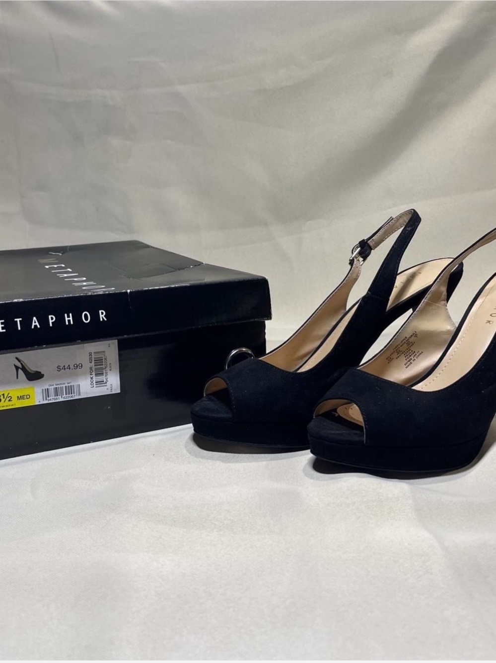 Metaphor Black Suede Peep-Toe Slingback Heels